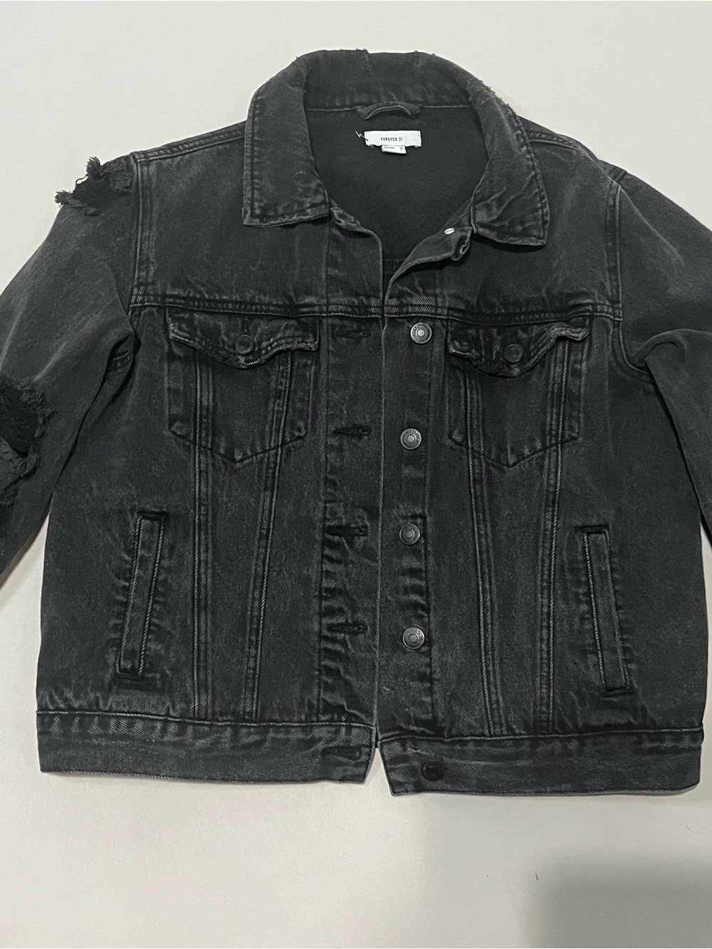 Forever 21 Black Distressed Kids Denim Jacket
